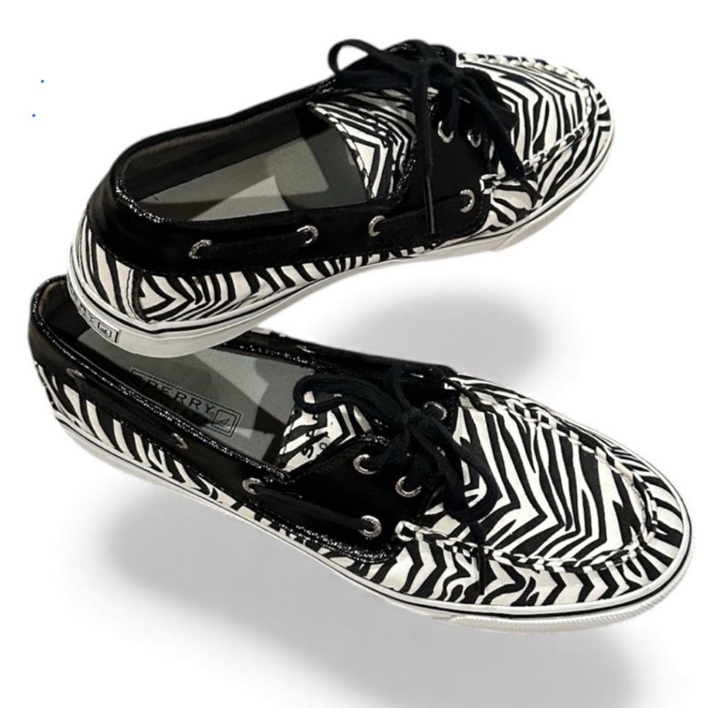 Sperry Top Sider Black & White Zebra Print Women's Canvas Lace-Up Shoes